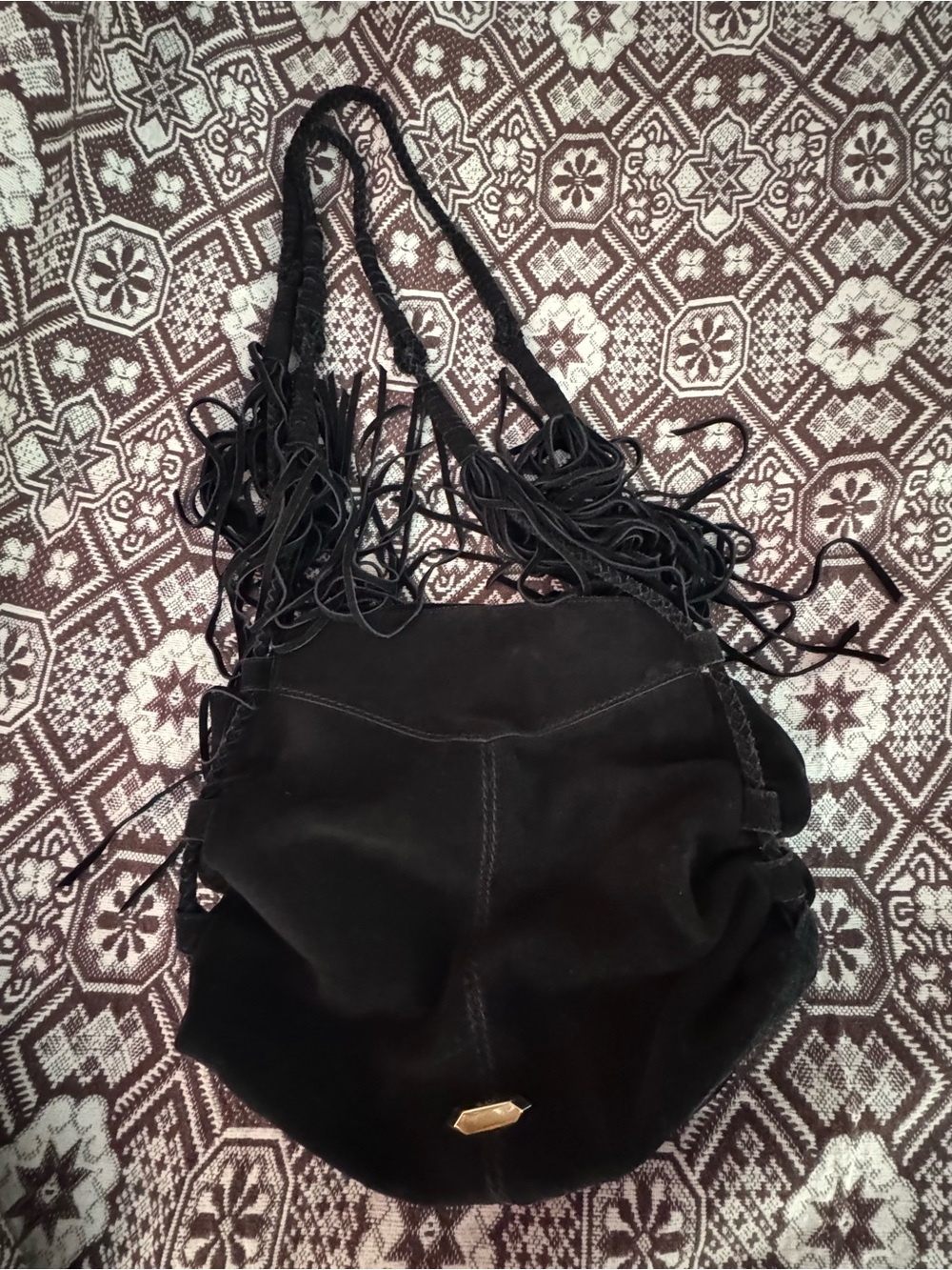 Black Suede Dolce Vita Hobo Bag with fringe